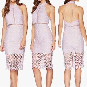 REVOLVE BARDOT Gemma Orchid Halter Lace Bodycon Spring Cocktail Midi Dress